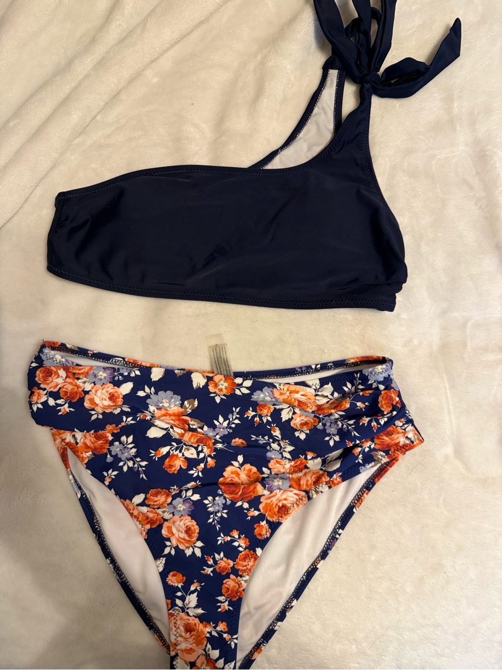 Cupshe Navy Floral Two-Piece Bikini Set with Orange & White Flowers